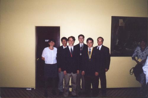 IOI 1999 team from Canada - Anisoara Nica (Sybase Representative), Bryan Chan, David Arthur, David Pritchard, Eugene Osovetsky, and Barry Ferguson (Leader)