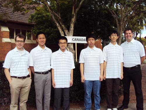 IOI 2013 team from Canada - Troy Vasiga, Calvin Deng, Andy Huang, Angus Kong, Yuanhao Wei, and J.P. Pretti