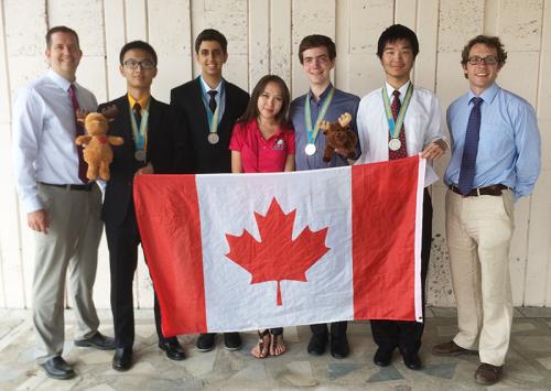 IOI 2015 team from Canada - J.P. Pretti, Ben Zhang, Farbod Yadegarian, Jacob Jackson, Timothy Li, and Troy Vasiga