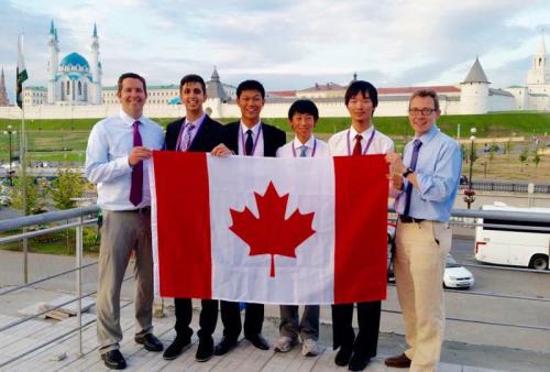 IOI 2016 team from Canada - J.P. Pretti, Farbod Yadegarian, Jeffrey Xiao, Kevin Sun, Timothy Li, and Troy Vasiga