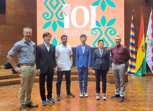 IOI 2025 team - Paul McGrath, Ryan Bai (Gold),  Tarek Zaki (Bronze), Warren Bei (Silver), Alex Li (Bronze), Troy Vasiga 