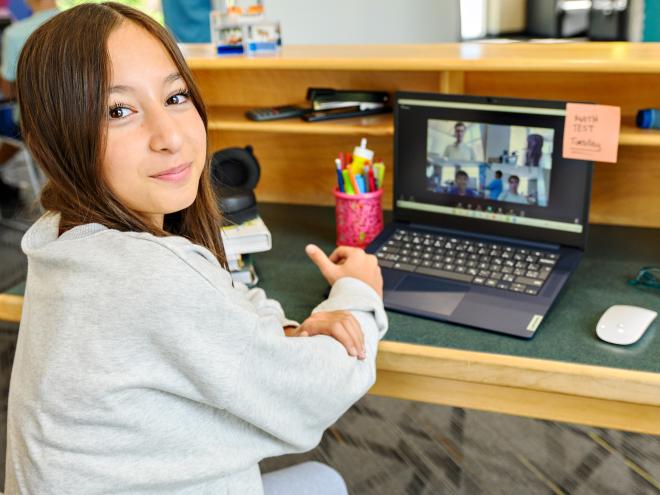 Student attending an online workshop organised by the CEMC